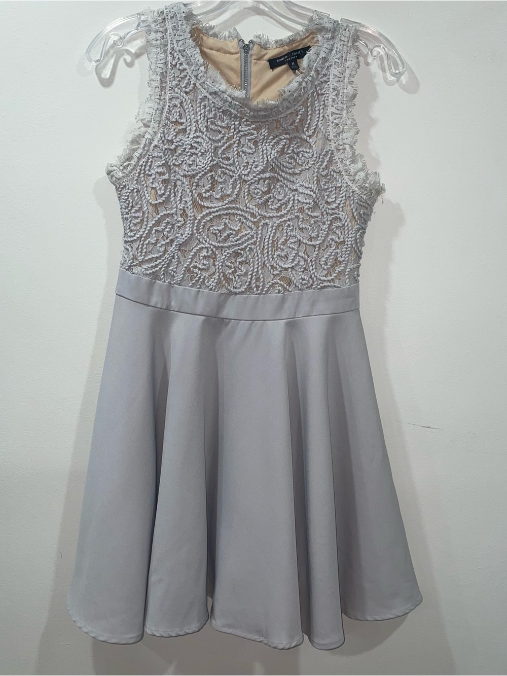 Romeo & Juliet Couture Light Gray Lace Bodice A-Line Dress